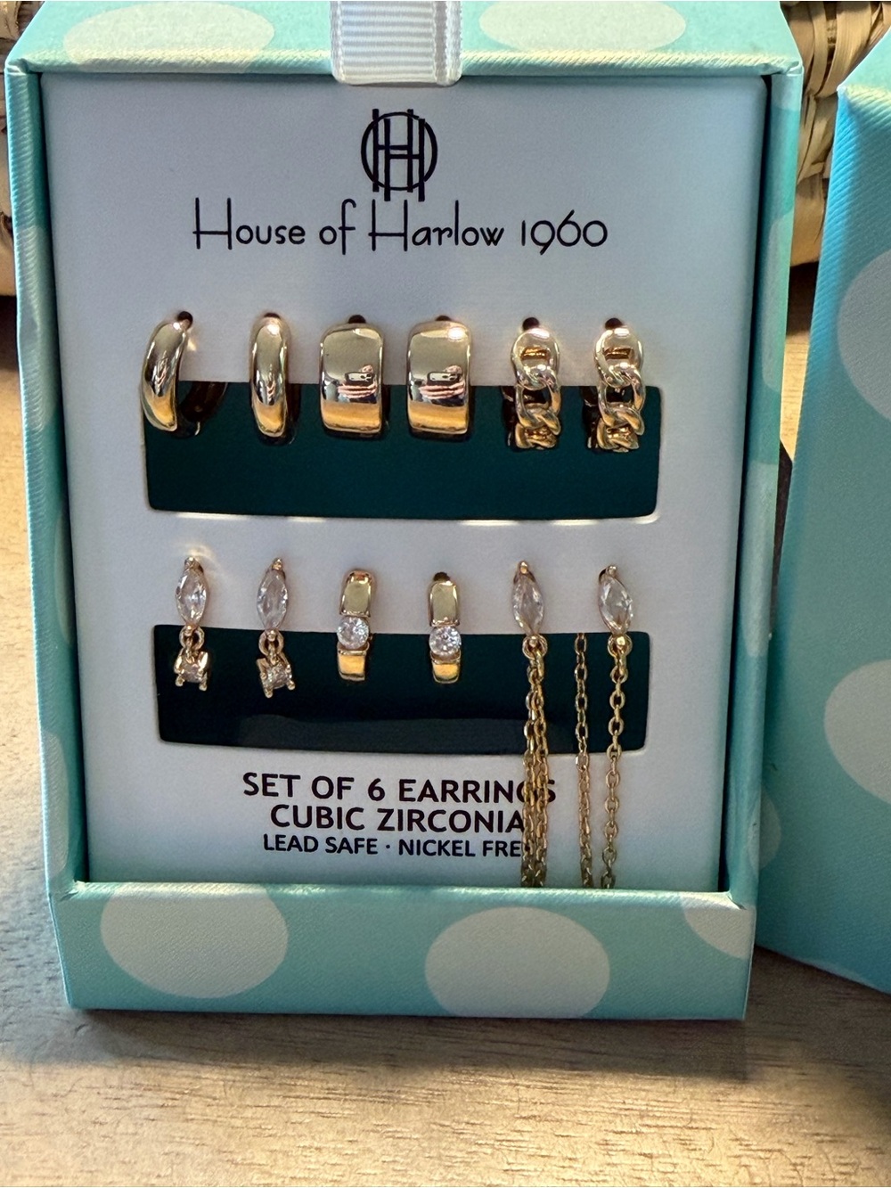 House of Harlow 1960 Gold Tone Six-Pair Earring Set with Clear Cubic Zirconia